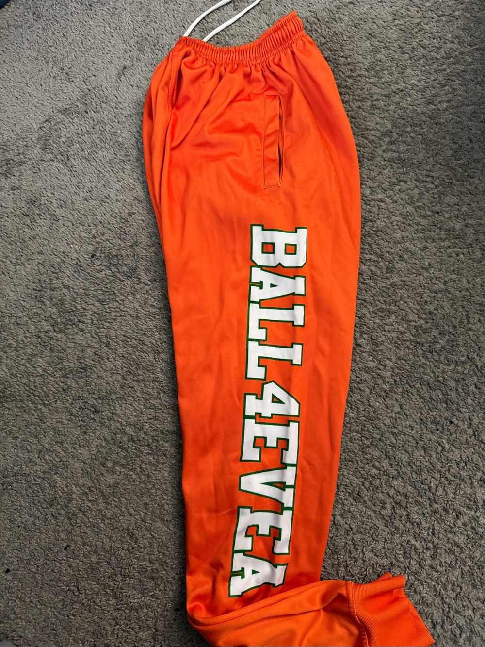 Men's Orange Athletic Joggers with Side 'BALL4EVEA' Print